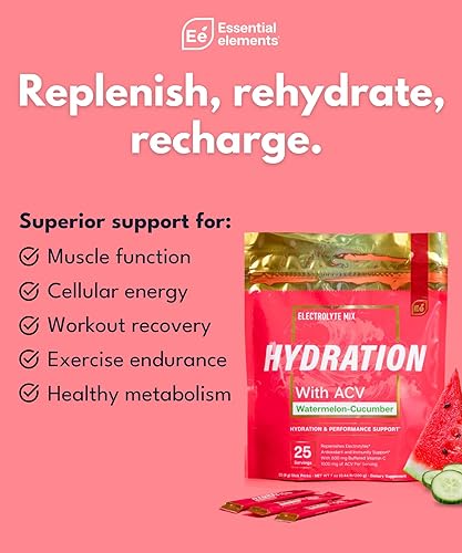 ESSENTIAL ELEMENTS SUGAR-FREE ELECTROLYTE POWDER PACKETS, WATERMELON CUCUMBER, 25 STICKS, HYDRATION