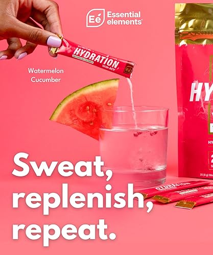 ESSENTIAL ELEMENTS SUGAR-FREE ELECTROLYTE POWDER PACKETS, WATERMELON CUCUMBER, 25 STICKS, HYDRATION