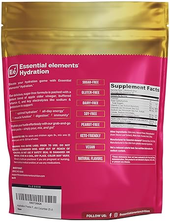 ESSENTIAL ELEMENTS SUGAR-FREE ELECTROLYTE POWDER PACKETS, WATERMELON CUCUMBER, 25 STICKS, HYDRATION