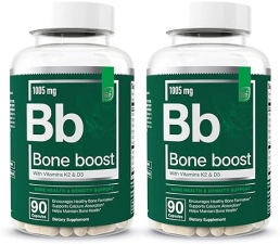ESSENTIAL ELEMENTS  BONE BOOST SUPPLEMENT WITH CALCIUM, D3, K2, CISSUS BONE STRENGTH SUPPORT, 180 CAPS, 2-PACK