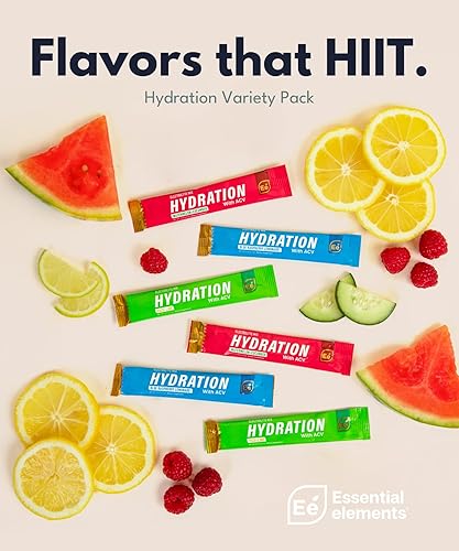 ESSENTIAL ELEMENTS SUGAR-FREE ELECTROLYTE POWDER VARIETY PACK, 15 HYDRATION STICKS WITH ACV VITAMIN