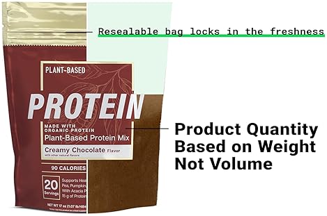 ESSENTIAL ELEMENTS  ORGANIC PLANT-BASED PROTEIN POWDER, CREAMY CHOCOLATE, VEGAN, SUGAR-FREE, KETO, PEA SACHA INCHI, 20 S