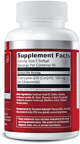 ESSENTIAL ELEMENTS COQ10 100MG SOFTGELS HEART, BRAIN VASCULAR SUPPORT SUPPLEMENT, 60 COUNT