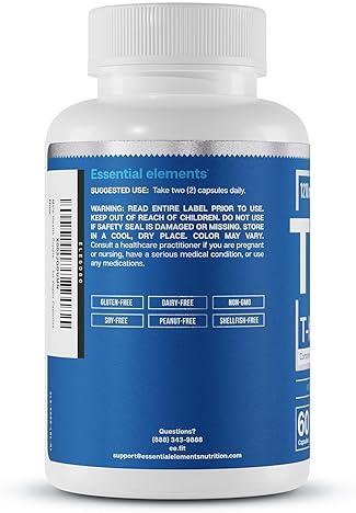 ESSENTIAL ELEMENTS  T-HERO TESTOSTERONE BOOSTER FOR MEN WITH ASHWAGANDHA, SHILAJIT BORON 60 CAPSULES, 30 SERVINGS
