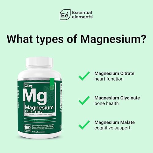ESSENTIAL ELEMENTS  MAGNESIUM PLUS ZINC VITAMIN D3 TRIPLE STRENGTH FOR HEART, BONE MUSCLE SUPPORT, 360 CAPSULES