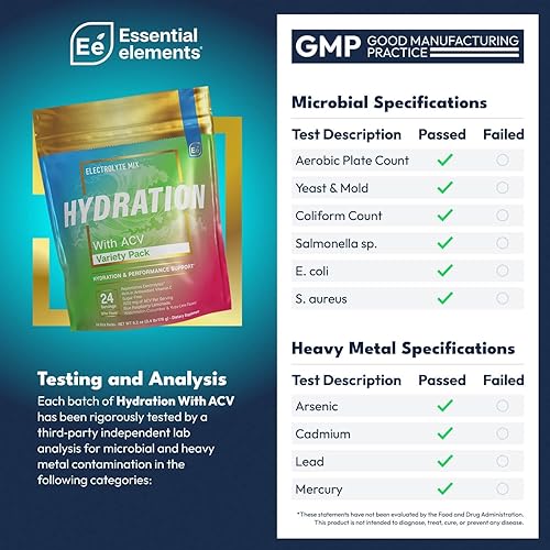 ESSENTIAL ELEMENTS HYDRATION PACKETS VARIETY SUGAR-FREE ELECTROLYTE POWDER WITH ACV VITAMIN C, 48CT