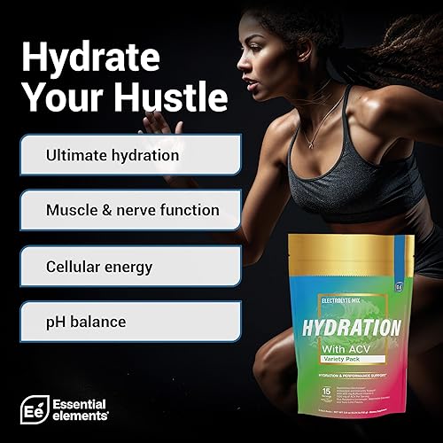 ESSENTIAL ELEMENTS HYDRATION PACKETS VARIETY SUGAR-FREE ELECTROLYTE POWDER WITH ACV VITAMIN C, 48CT