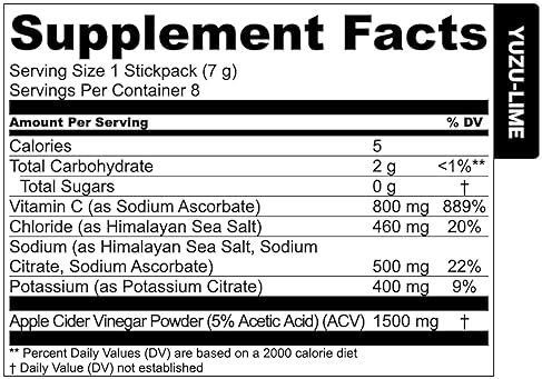 ESSENTIAL ELEMENTS  SUGAR-FREE ELECTROLYTE POWDER PACKETS YUZU LIME, 25 HYDRATION STICKS WITH ACV VITAMIN C
