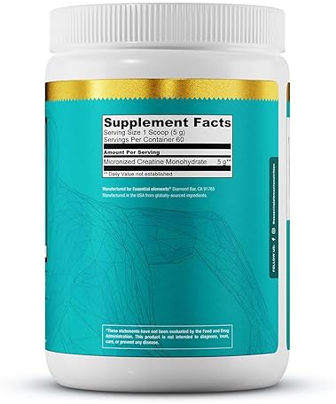 ESSENTIAL ELEMENTS  MICRONIZED CREATINE MONOHYDRATE POWDER UNFLAVORED, 2 PACK 60 SERVINGS FOR MEN WOMEN
