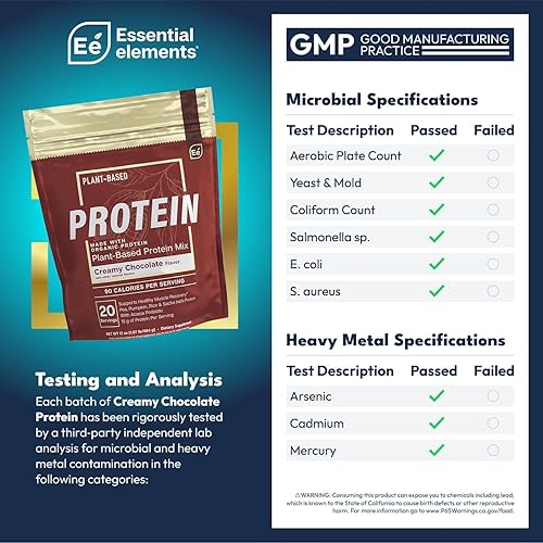 ESSENTIAL ELEMENTS ORGANIC PLANT-BASED PROTEIN POWDER - CREAMY CHOCOLATE, VEGAN, KETO, SUGAR-FREE, 40 SERVINGS