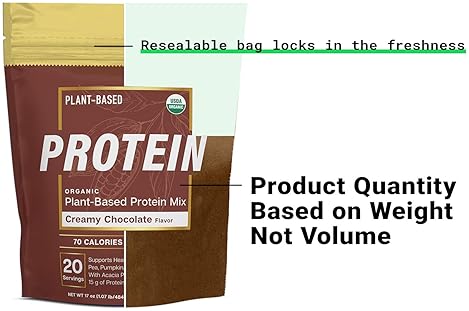 ESSENTIAL ELEMENTS ORGANIC PLANT-BASED PROTEIN POWDER - CREAMY CHOCOLATE, VEGAN, KETO, SUGAR-FREE, 40 SERVINGS