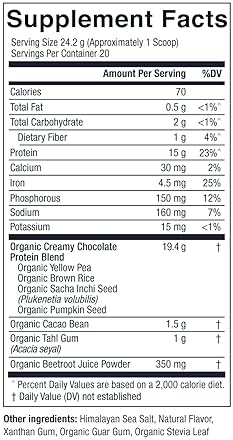 ESSENTIAL ELEMENTS ORGANIC PLANT-BASED PROTEIN POWDER - CREAMY CHOCOLATE, VEGAN, KETO, SUGAR-FREE, 40 SERVINGS