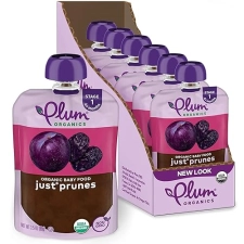PLUM ORGANICS JUST PRUNES BABY FOOD, 3.5OZ ORGANIC POUCHES, 4 MONTHS, PACK OF 6