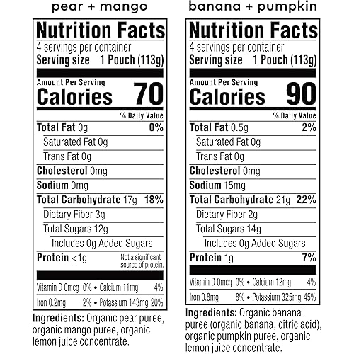 PLUM ORGANICS BABY FOOD POUCHES VARIETY PACK, 6 MONTHS, PEAR, MANGO, BANANA, PUMPKIN, 8X4OZ