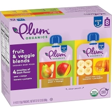 PLUM ORGANICS BABY FOOD POUCHES VARIETY PACK, 6 MONTHS, PEAR, MANGO, BANANA, PUMPKIN, 8X4OZ