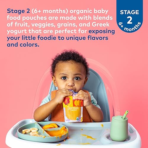 PLUM ORGANICS BABY FOOD POUCHES VARIETY PACK, 6 MONTHS, PEAR, MANGO, BANANA, PUMPKIN, 8X4OZ