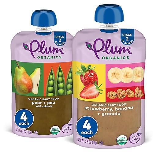 PLUM ORGANICS BABY FOOD VARIETY PACK, 8 COUNT ORGANIC FRUIT VEGGIE POUCHES, 6 MONTHS, 4OZ