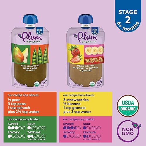 PLUM ORGANICS BABY FOOD VARIETY PACK, 8 COUNT ORGANIC FRUIT VEGGIE POUCHES, 6 MONTHS, 4OZ