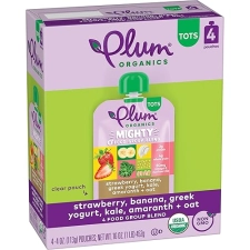 PLUM ORGANICS MIGHTY 4 TODDLER FOOD POUCH, STRAWBERRY BANANA YOGURT, 4OZ, PACK OF 4, ORGANIC