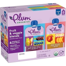 PLUM ORGANICS BABY FOOD POUCHES VARIETY PACK, 6 MONTHS, FRUIT VEGGIE, 4OZ, 8 COUNT, ORGANIC