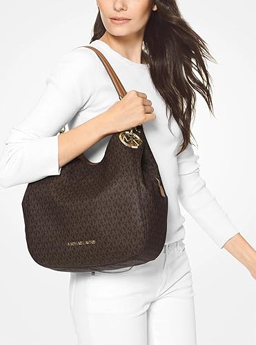 MICHAEL KORS LILLIE LARGE CHAIN SHOULDER BAG DESIGNER LEATHER PURSE FOR WOMEN, BLACK HANDBAG