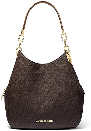 MICHAEL KORS LILLIE LARGE CHAIN SHOULDER BAG DESIGNER LEATHER PURSE FOR WOMEN, BLACK HANDBAG