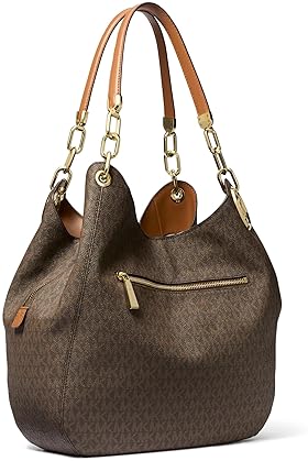 MICHAEL KORS LILLIE LARGE CHAIN SHOULDER BAG DESIGNER LEATHER PURSE FOR WOMEN, BLACK HANDBAG