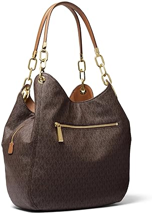MICHAEL KORS LILLIE LARGE CHAIN SHOULDER BAG DESIGNER LEATHER PURSE FOR WOMEN, BLACK HANDBAG