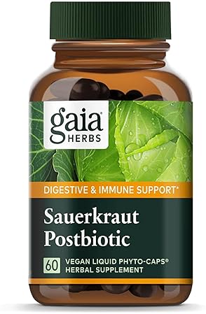 GAIA HERBS SAUERKRAUT POSTBIOTIC CAPSULES GUT IMMUNE SUPPORT, VEGAN, GLUTEN-FREE, 60 COUNT