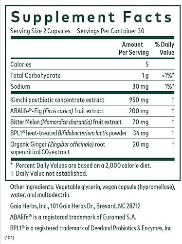 GAIA HERBS PRO TRI-GLYCEMIC, 60 LIQUID PHYTO-CAPS METABOLISM SUPPORT WITH KIMCHI, FIG GINGER