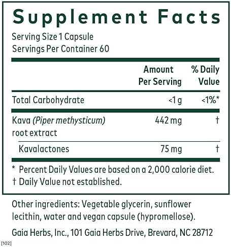 GAIA HERBS PRO KAVA 75 STRESS RELIEF SUPPLEMENT CALM RELAXATION SUPPORT 60 LIQUID CAPSULES