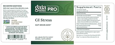 GAIA HERBS PRO GI STRESS DIGESTIVE SUPPORT SUPPLEMENT WITH HOLY BASIL, LEMON BALM CHAMOMILE 60 CAPS