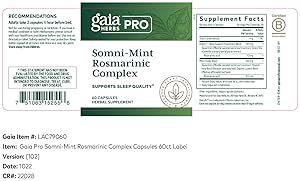 GAIA HERBS PRO SOMNI-MINT - SLEEP SUPPORT SUPPLEMENT WITH SPEARMINT, GREEN TEA LEMON BALM, 60 CAPS