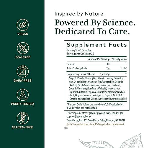 GAIA HERBS PRO SLEEP FORMULA VEGAN CAPSULES WITH VALERIAN, PASSIONFLOWER LAVENDER 60 COUNT