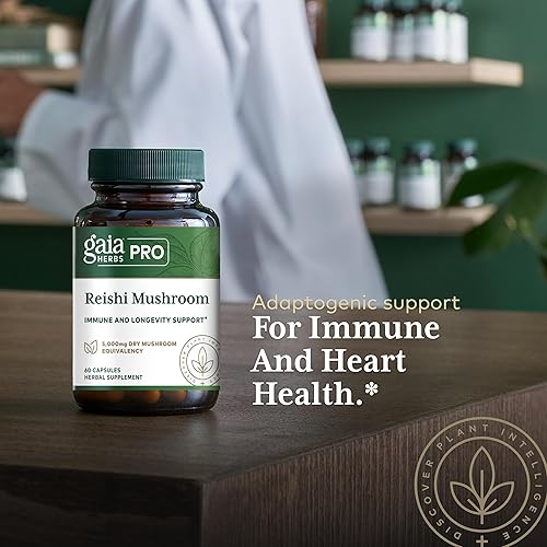 GAIA HERBS PRO ORGANIC REISHI MUSHROOM CAPSULES IMMUNE SUPPORT, ADAPTOGEN, VEGAN, 60CT