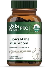 GAIA HERBS  PRO LION S MANE MUSHROOM 2500MG - BRAIN NERVE SUPPORT, ORGANIC, 60 CAPSULES