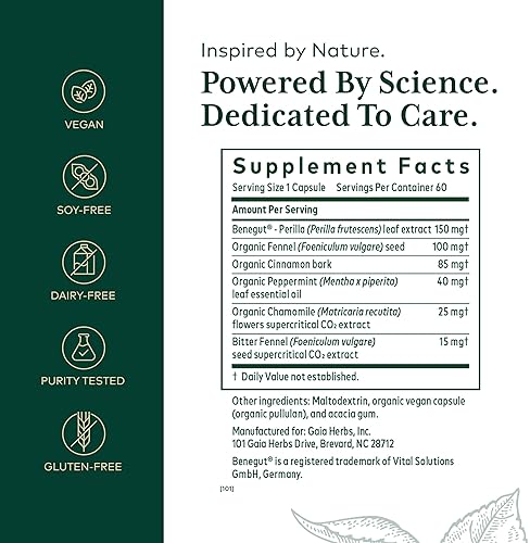 GAIA HERBS PRO GI-BFF DIGESTIVE HEALTH SUPPLEMENT WITH ORGANIC FENNEL, CINNAMON 60 CAPSULES