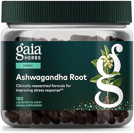 GAIA HERBS ASHWAGANDHA ROOT CAPSULES STRESS RELIEF, SLEEP ENERGY SUPPORT 180 VEGAN CAPSULES