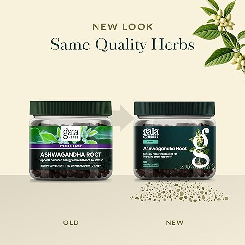 GAIA HERBS ASHWAGANDHA ROOT CAPSULES STRESS RELIEF, SLEEP ENERGY SUPPORT 180 VEGAN CAPSULES