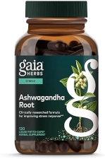 GAIA HERBS ASHWAGANDHA ROOT CAPSULES STRESS RELIEF SLEEP SUPPORT SUPPLEMENT, 120 VEGAN CAPS