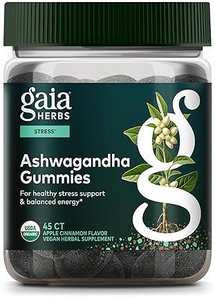 GAIA HERBS ORGANIC ASHWAGANDHA GUMMIES, STRESS SUPPORT, CINNAMON GINGER, VEGAN, 45 CT