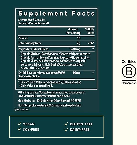 GAIA HERBS CALM A.S.A.P. STRESS SUPPORT SUPPLEMENT WITH HERBAL BLEND 60 VEGAN CAPSULES