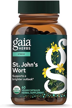 GAIA HERBS ST. JOHNS WORT CAPSULES STRESS SUPPORT SUPPLEMENT, 60 VEGAN CAPSULES, 20-DAY SUPPLY
