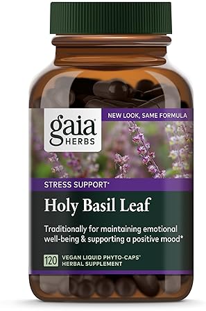 GAIA HERBS HOLY BASIL LEAF CAPSULES ADAPTOGENIC AYURVEDIC HERB FOR STRESS SUPPORT 120 VEGAN CAPS