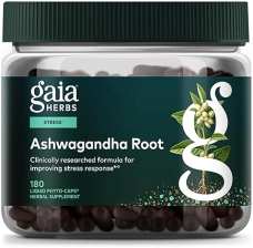 GAIA HERBS ASHWAGANDHA ROOT CAPSULES STRESS RELIEF, SLEEP ENERGY SUPPORT 180 VEGAN PILLS