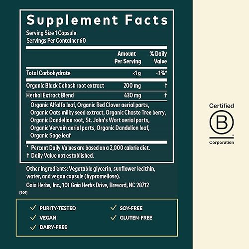 GAIA HERBS MENOPAUSE SUPPORT DAYTIME HORMONE BALANCE FOR WOMEN, 60 VEGAN CAPSULES, 20 DAYS