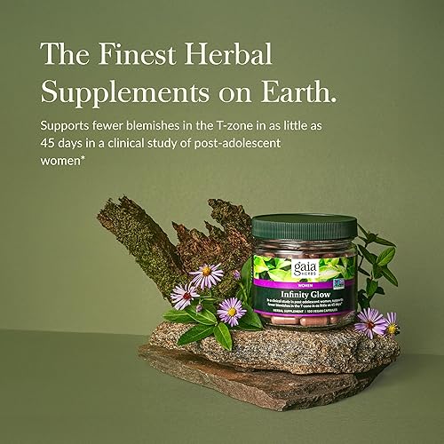 GAIA HERBS INFINITY GLOW WOMEN S SKIN SUPPORT SUPPLEMENT WITH GREEN TEA, REISHI POMEGRANATE, 120 CAP