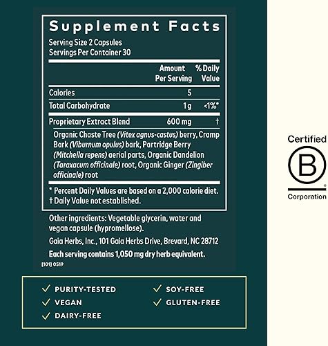GAIA HERBS FERTILITY SUPPORT FOR WOMEN HORMONE BALANCE SUPPLEMENT WITH DANDELION, CHASTE TREE, 60 CA