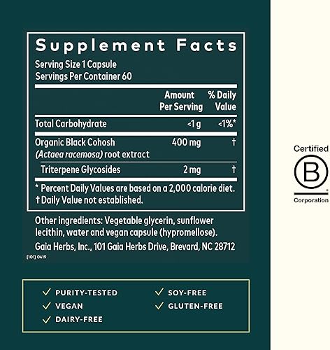 GAIA HERBS BLACK COHOSH MENOPAUSE SUPPORT FOR WOMEN HORMONE BALANCE, 60 VEGAN CAPSULES