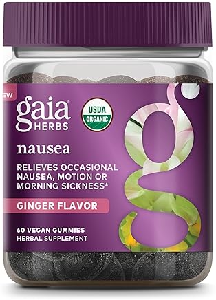 GAIA HERBS ORGANIC NAUSEA RELIEF GUMMIES WITH GINGER LEMON 60 VEGAN GUMMIES, 30-DAY SUPPLY